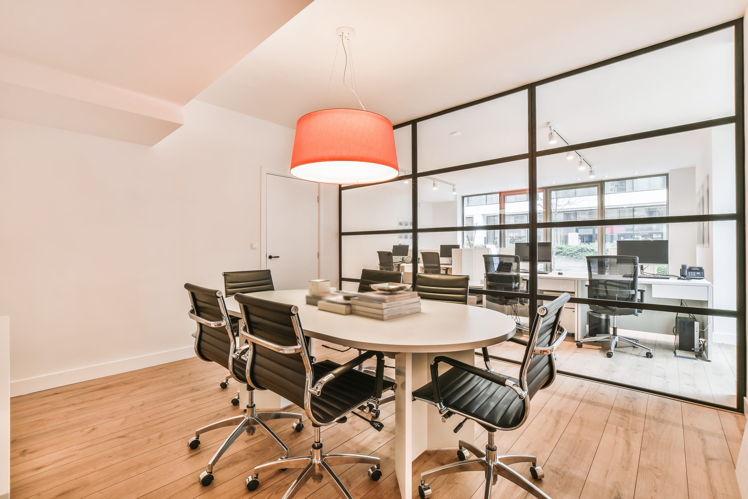 A cozy and spacious office room in a luxury design